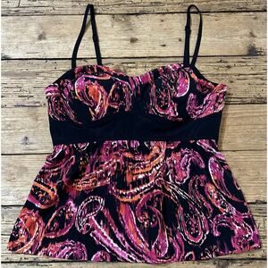 Elle Women’s Black/Pink Paisley Print Sweetheart Top Size S